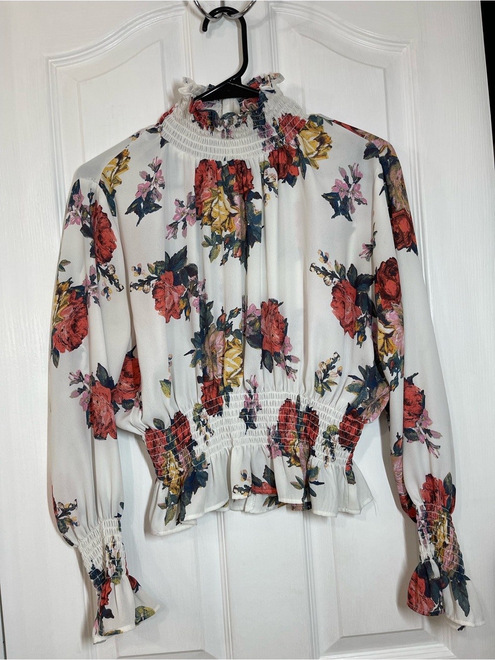 Shinestar White Blouse with Red & Yellow Floral Print
